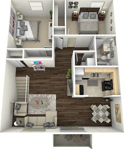 Floor plan for 2 beds, 1 bath, 966 sqft